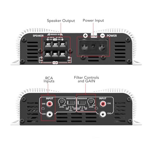 Taramps DS 1200x4 2 Ohms 1200 Watts RMS 4-Channel 300x4 Watts RMS, Class D Full Range, Crossover High/Low Pass Fixed, Bridgedable, Car Audio Amplifier