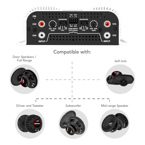 Taramps TS 1200x4 Amplifier Car Audio 1200W RMS 2 Ohms 4 Channels 2 Bridged Channels, Full Range Crossover Fixed RCA/Wire Input - Multichannel Class D