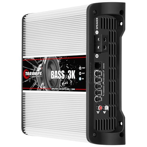 Taramps Bass 3k 1 Channel of 1 Ohm 3000 watts RMS Class D Amplifier Mono Subsonic Filter Low Pass Car Audio 14.4 VDC Highest Technology, Monoblock White Amplifier High Technology Max Power Amp