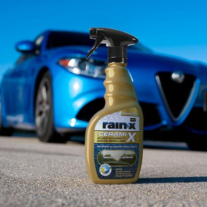 Rain-X 630177SRP Cerami-X Glass Cleaner + Water Repellent, 23oz - Improved Haze-Free Formula for Enhanced Streak Free Clarity, Driving Visibility and Lasting Repellency