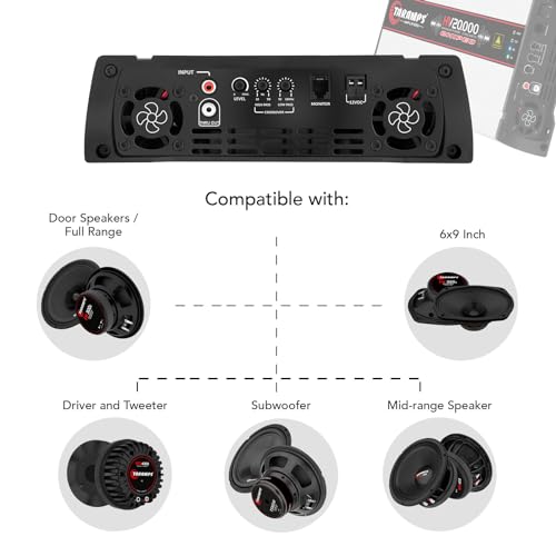 Taramps HV 20000 Chipeo High Voltage Amplifier 0.5 Ohm 20000 Watts Rms 1 Channel with 13 batteries 164VDC Output Power Monoblock Car Audio Amp Class D