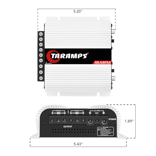 Taramps DS 440x4 2 Ohms Multichannel Amplifier 440 Watts Rms 110x4 Watts Full Range Crossover Fixed Rca/High Level Input 4 Channels Car Audio, Class D