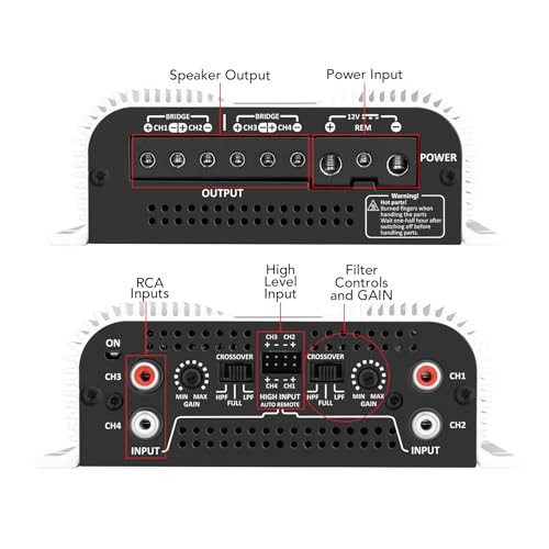 Taramps TS 1200x4 Amplifier Car Audio 1200W RMS 2 Ohms 4 Channels 2 Bridged Channels, Full Range Crossover Fixed RCA/Wire Input - Multichannel Class D