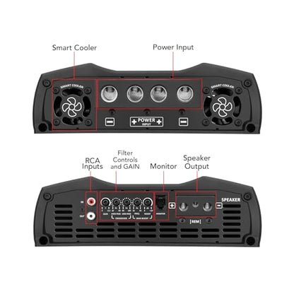 Taramps Smart 5 Monoblock Amplifier 5000 Watts Rms Multi-Impedance Technology 1~2 Ohms 12.6VDC Output Power, Subwoofer Amp Car Audio Class D, Smart 5k