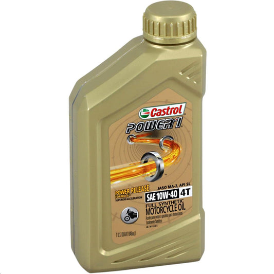 Castrol Power1 4T 10W-40 Full Synthetic Motorcycle Oil, 1 Quart, Pack of 6