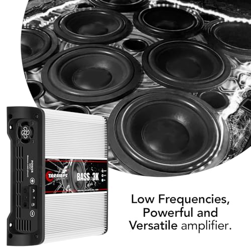 Taramps Bass 3k 1 Channel of 1 Ohm 3000 watts RMS Class D Amplifier Mono Subsonic Filter Low Pass Car Audio 14.4 VDC Highest Technology, Monoblock White Amplifier High Technology Max Power Amp