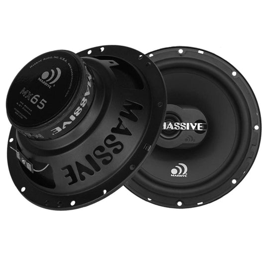 Massive Audio MX65 – 6.5 Inch, 120 Watts Max, 60 Watts RMS, MX Series Coaxial Speakers, 13mm Dome Ferro Fluid Tweeters, 1 “ High Temp Voice Coils, 12dB Crossovers, 4 Ohm (Sold AS Pair)