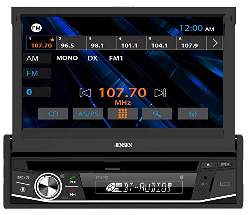 Jensen CDR7011 7 inch LED CD/DVD Touch Screen Single Din Car Stereo | Push to Talk Assistant | Backup Camera Input | Bluetooth | USB Fast Charging | 200 Watts (50x4)