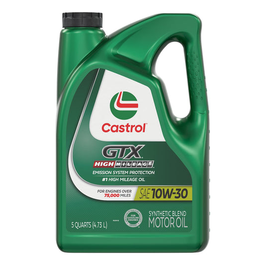 Castrol GTX High Mileage 10W-30 Synthetic Blend Motor Oil, 5 Quarts