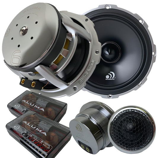 Massive Audio ALUMA 6 – 6.5 Inch, 300 Watts RMS and 500 Watts MAX, 25mm Silk Dome Tweeter, 2 Ohm, 12dB Linkwitz–Riley Crossover, Component Kit Speakers. Sold as Pair