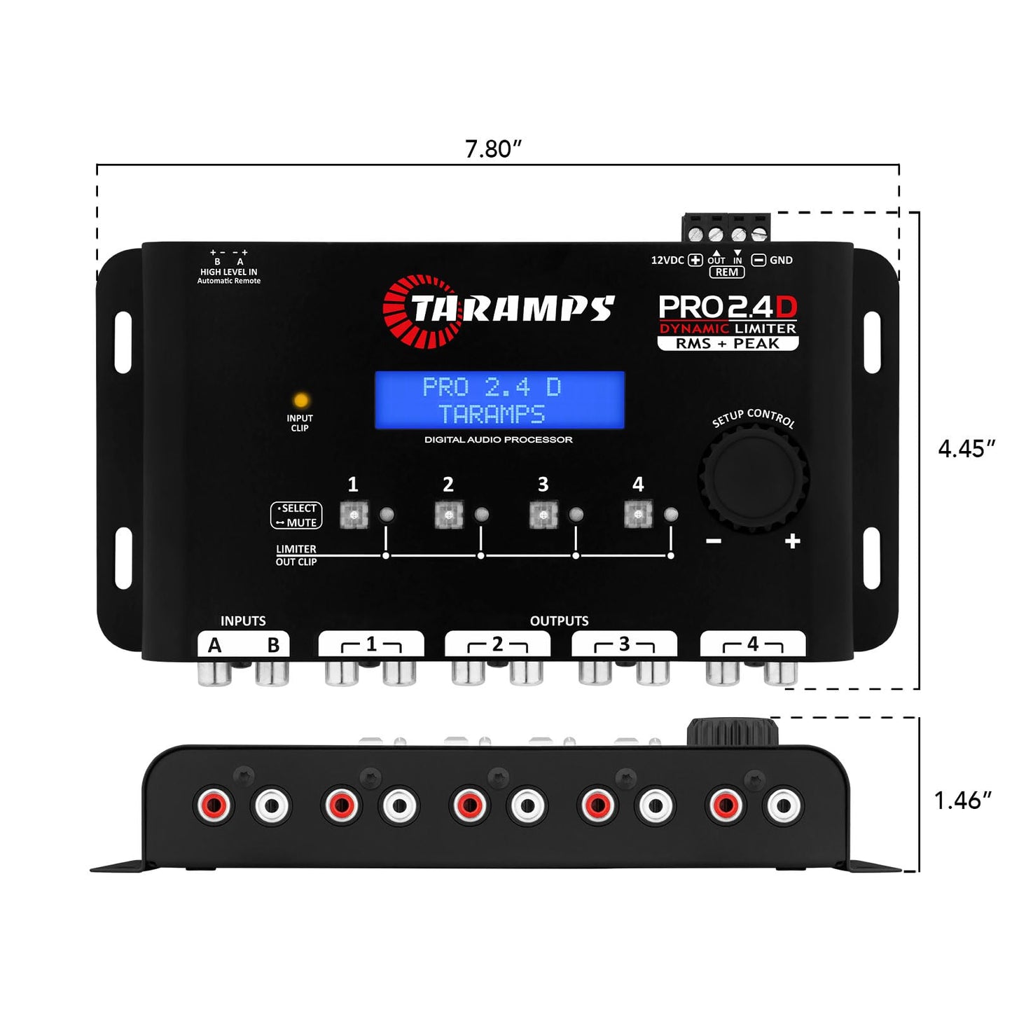 Taramps Pro 2.4D Dynamic Peak DSP Crossover Full Digital Signal Processor and Equalizer with 4-Channel Out, 5-Band Input Equalizer 12 preset, Peak Limiter Function