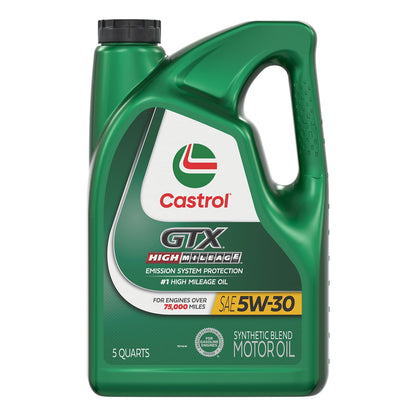 Castrol GTX High Mileage 5W-30 Synthetic Blend Motor Oil, 5 Quarts