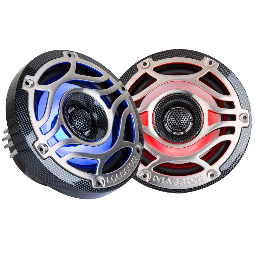 Massive Audio T65S - 6.5 Inch Marine Grade Speakers for Boats, UTVS, Off Road, Golf Carts, Motorcycles, Runabounts with Multi Color RGB LED Pulse Lighting (Pair)