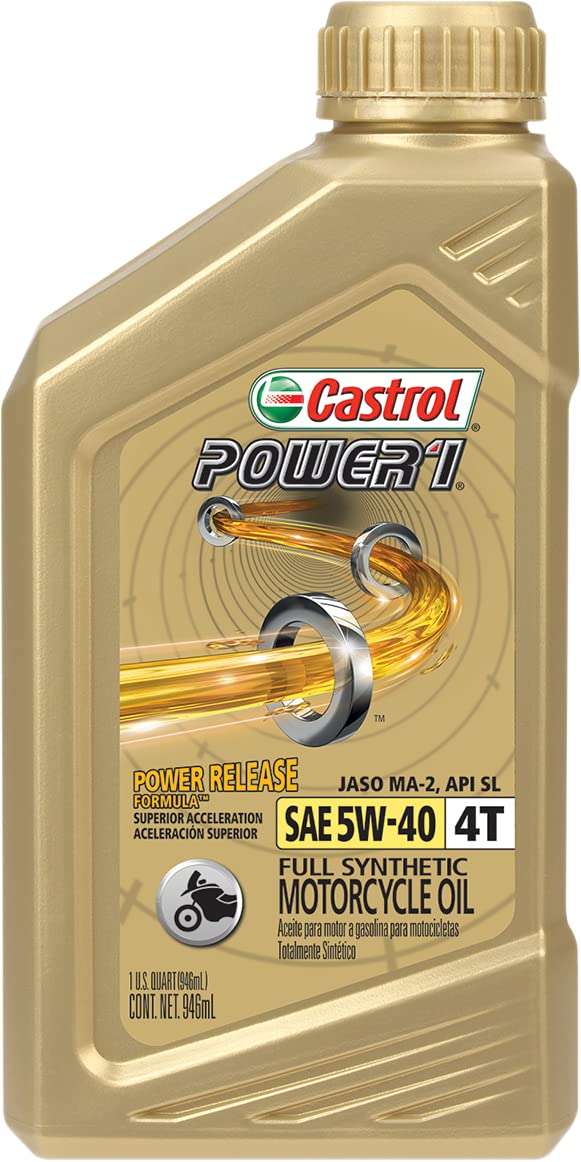 Castrol Power1 4T 5W-40 Full Synthetic Motorcycle Oil, 1 Quart, Pack of 6