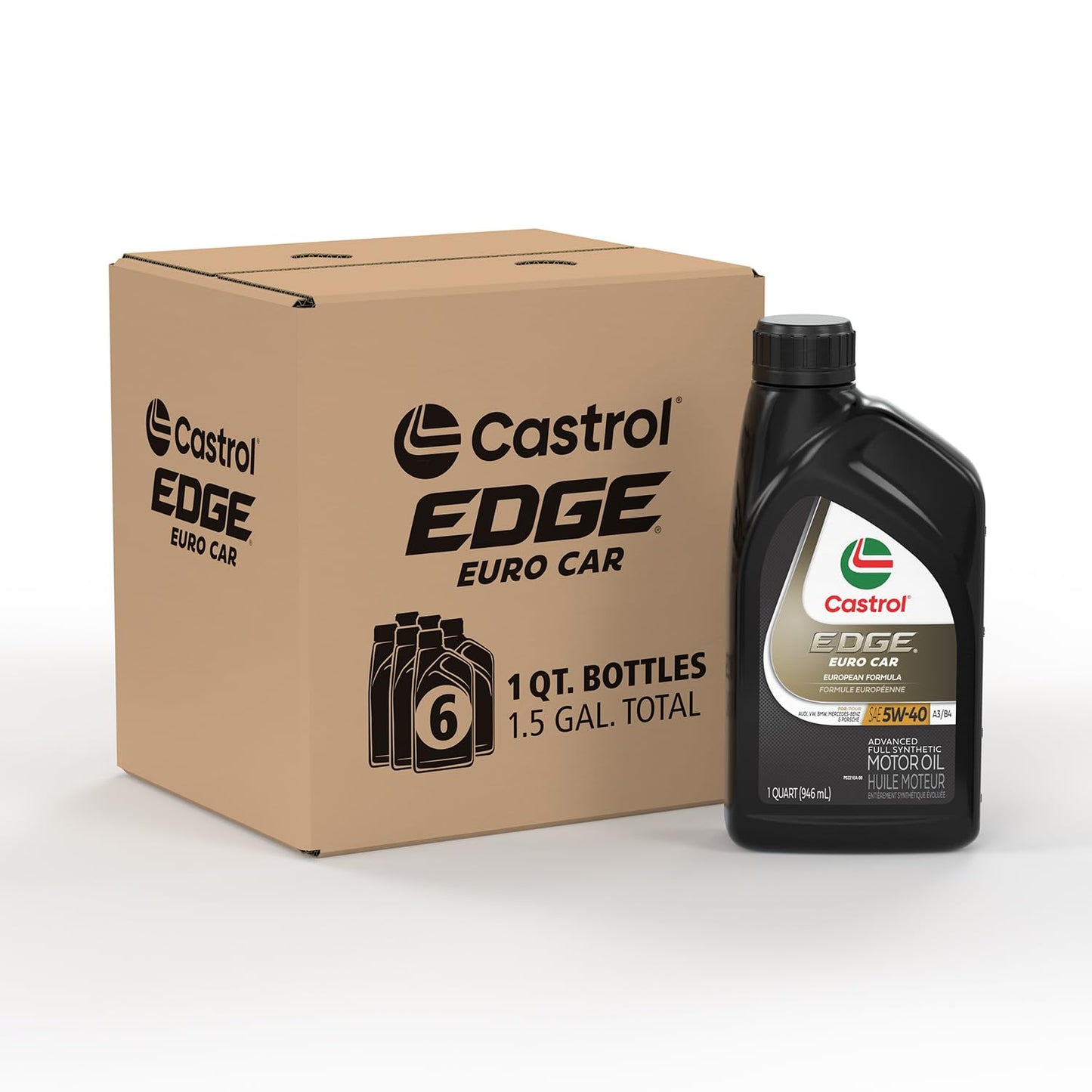 Castrol Edge Euro 5W-40 A3/B4 Advanced Full Synthetic Motor Oil, 1 Quart, Pack of 6