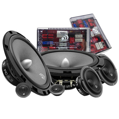 Massive Audio FC6.3 – 6 Inch / 6.5 Inch 3-Way, 150w/300 Watts Max, 6.5 Inch Mid-Bass, 3 Inch Mid-Range, 25mm Tweeter, 4 Ohm, 12db X-Over, Component Kit Speakers. Pair