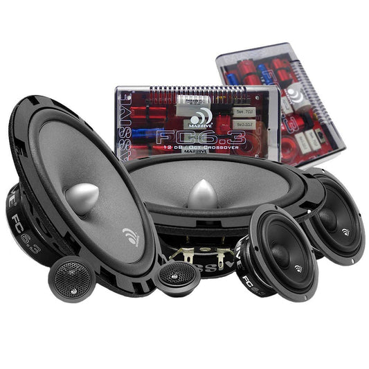 Massive Audio FC6.3 – 6 Inch / 6.5 Inch 3-Way, 150w/300 Watts Max, 6.5 Inch Mid-Bass, 3 Inch Mid-Range, 25mm Tweeter, 4 Ohm, 12db X-Over, Component Kit Speakers. Pair