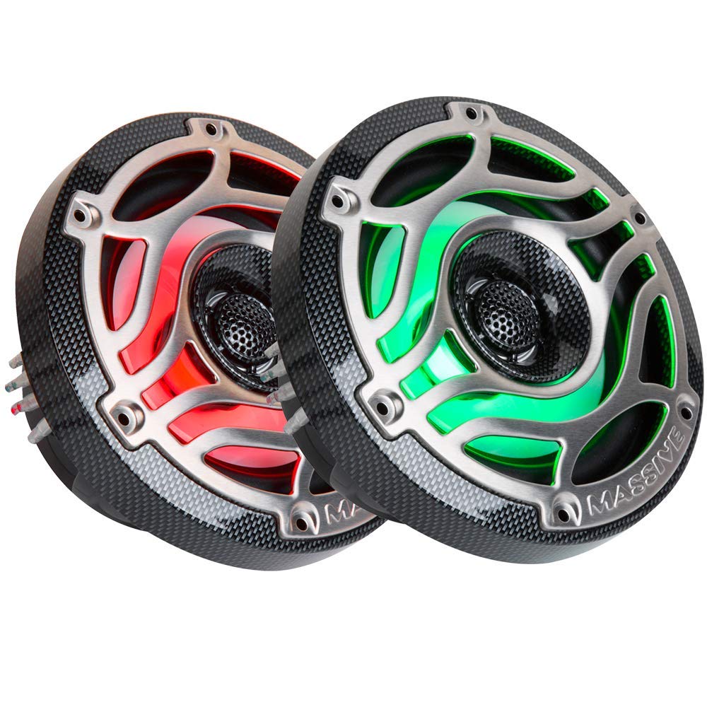 Massive Audio T65S - 6.5 Inch Marine Grade Speakers for Boats, UTVS, Off Road, Golf Carts, Motorcycles, Runabounts with Multi Color RGB LED Pulse Lighting (Pair)