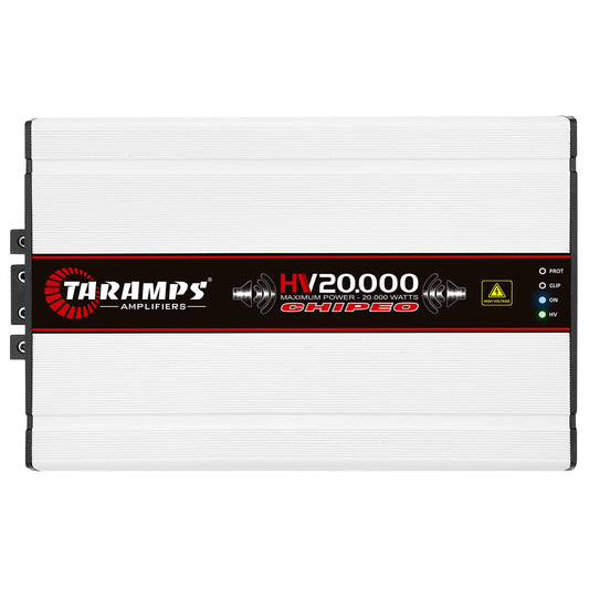 Taramps HV 20000 Chipeo High Voltage Amplifier 0.5 Ohm 20000 Watts Rms 1 Channel with 13 batteries 164VDC Output Power Monoblock Car Audio Amp Class D