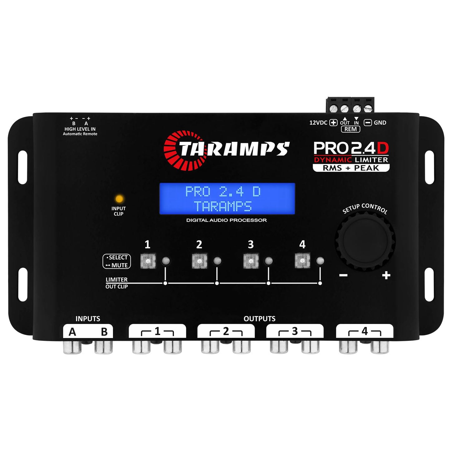 Taramps Pro 2.4D Dynamic Peak DSP Crossover Full Digital Signal Processor and Equalizer with 4-Channel Out, 5-Band Input Equalizer 12 preset, Peak Limiter Function