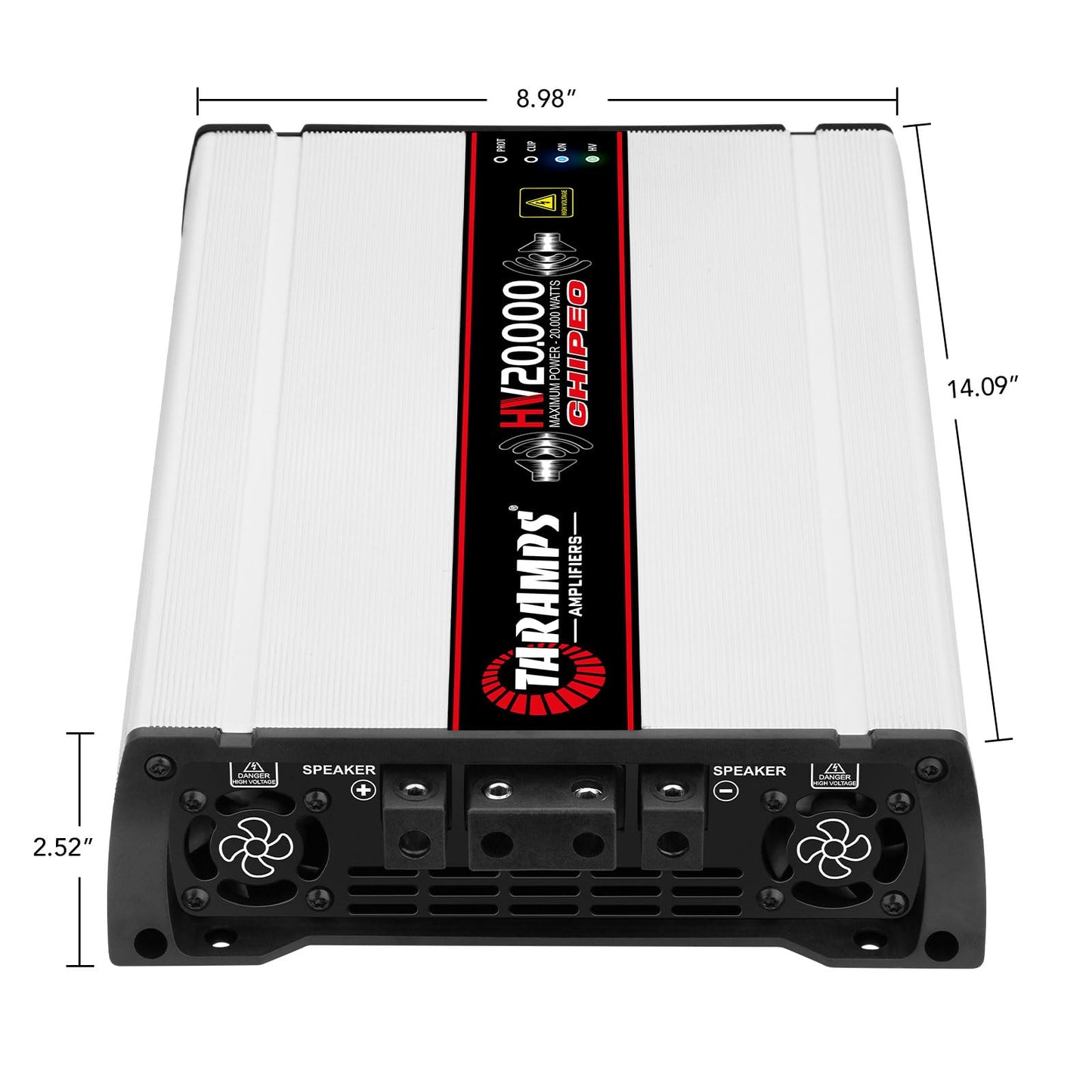 Taramps HV 20000 Chipeo High Voltage Amplifier 0.5 Ohm 20000 Watts Rms 1 Channel with 13 batteries 164VDC Output Power Monoblock Car Audio Amp Class D