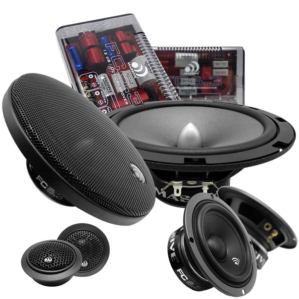 Massive Audio FC6.3 – 6 Inch / 6.5 Inch 3-Way, 150w/300 Watts Max, 6.5 Inch Mid-Bass, 3 Inch Mid-Range, 25mm Tweeter, 4 Ohm, 12db X-Over, Component Kit Speakers. Pair