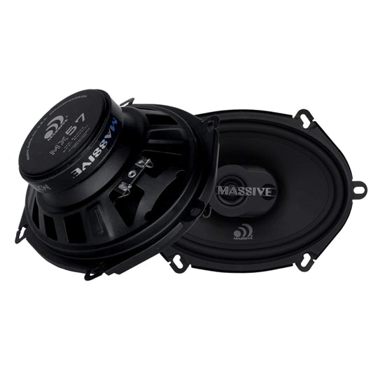 Massive Audio MX57-5X7 / 6x8, 50 Watts RMS, MX Series Coaxial Speakers, 13mm Dome Ferro Fluid Tweeters, 1 “ High Temp Voice Coils, 12dB Crossovers, 4 Ohm (Sold AS Pair)