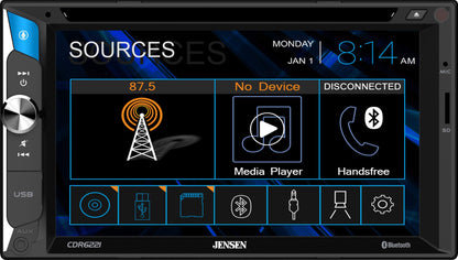 Jensen CDR6221 6.2 inch LED CD/DVD Touch Screen Double Din Car Stereo | Push to Talk Assistant | Backup Camera Input | Bluetooth | USB Fast Charging | microSD