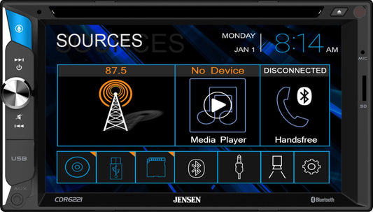 Jensen CDR6221 6.2 inch LED CD/DVD Touch Screen Double Din Car Stereo | Push to Talk Assistant | Backup Camera Input | Bluetooth | USB Fast Charging | microSD