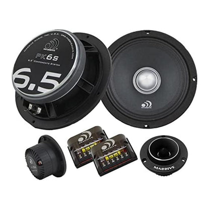 Massive Audio PK6S - 6 Inch, 6.5 Inch, 500w Max, 250w RMS, 4 Ohm, Pro Audio Style Shallow Mount Component Kit for Car Audio Speaker Systems with 72mm Pro Audio Bullet Tweeters (Sold As Pair)