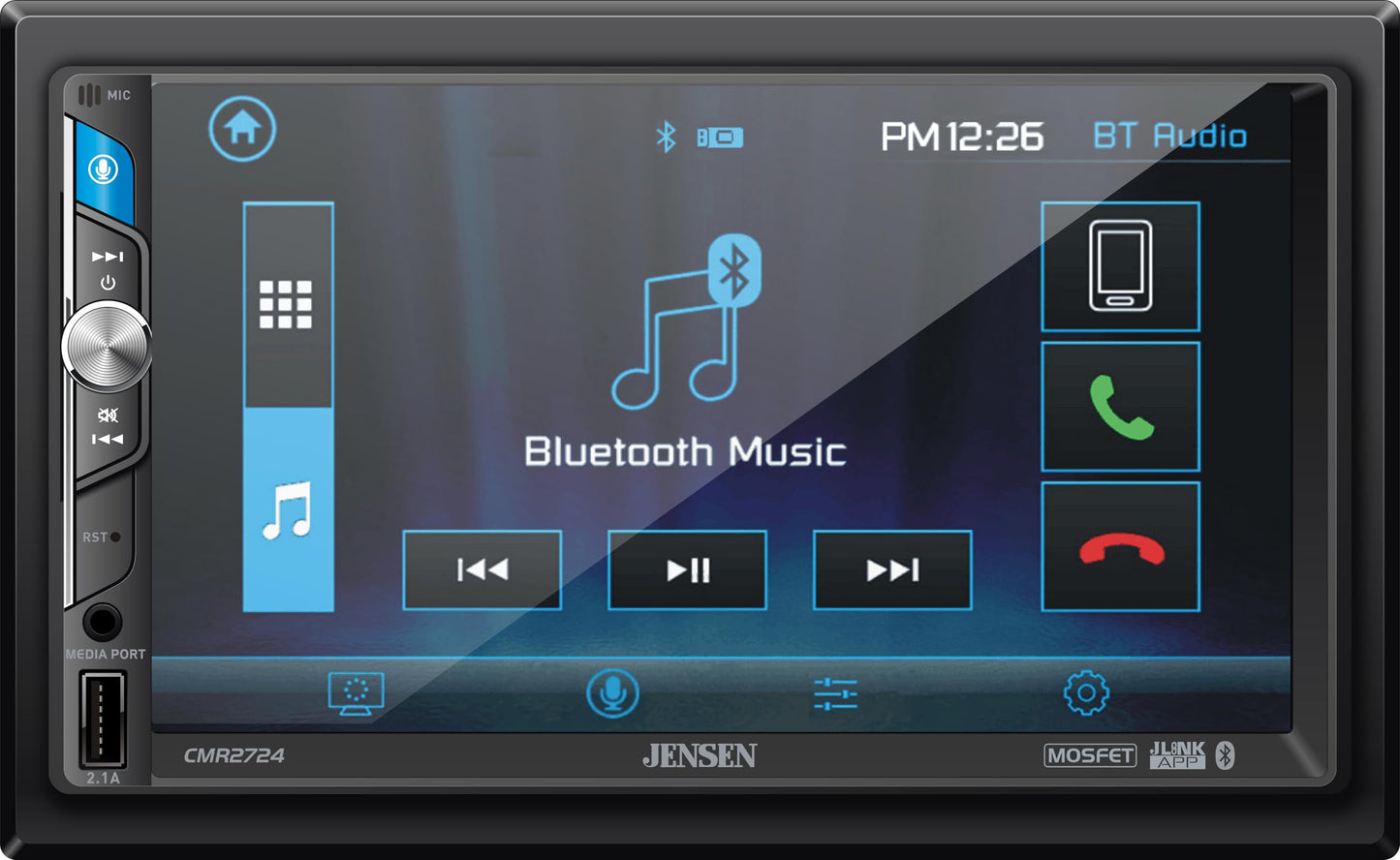 JENSEN CMR2724 7-inch LED Digital Media Touch Screen Double DIN Car Stereo Radio | Push to Talk Assistant | Backup Camera Input | Bluetooth | USB Fast Charging | microSD | No CD/DVD