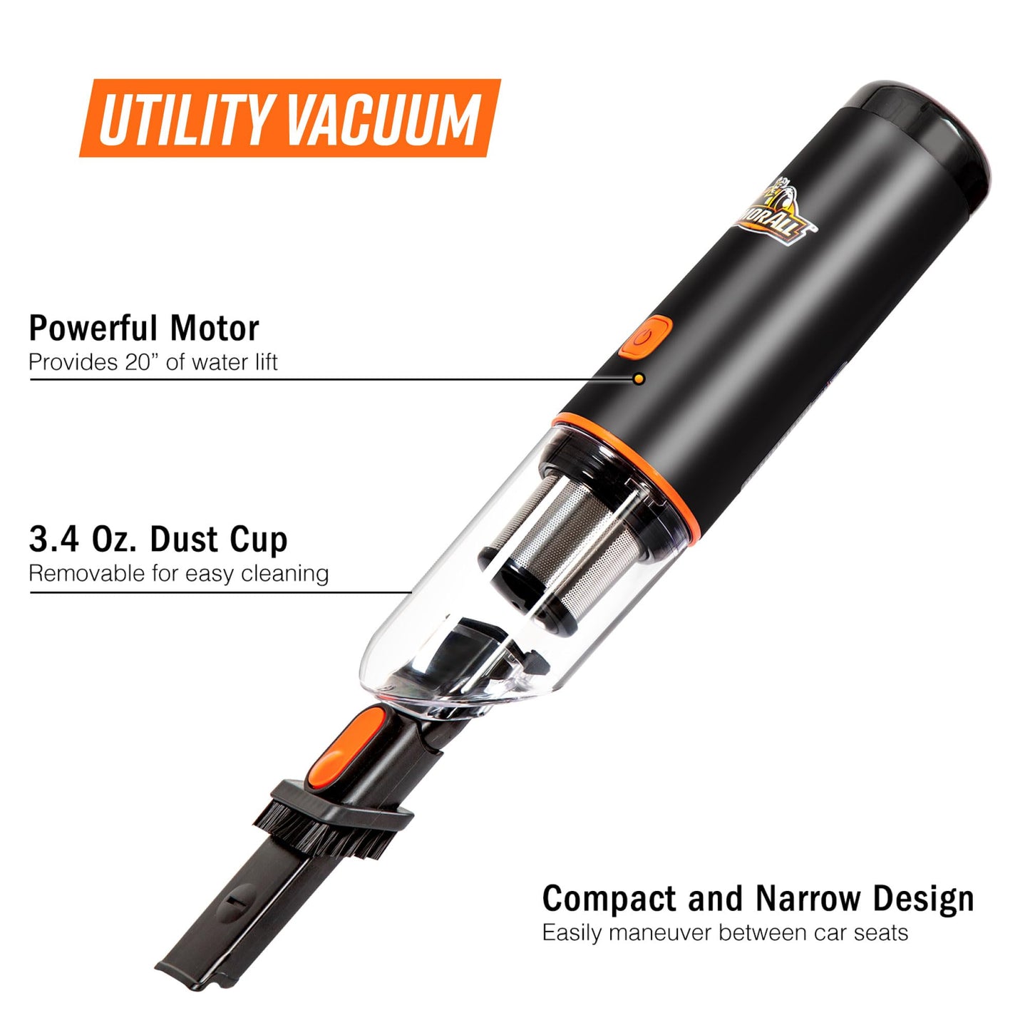 Armor All AA07V2 0901 Cordless Car Vacuum Handheld Mini Vacuum Cleaner for Car Interior Home, Orange