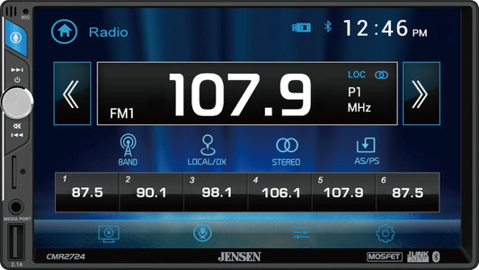 JENSEN CMR2724 7-inch LED Digital Media Touch Screen Double DIN Car Stereo Radio | Push to Talk Assistant | Backup Camera Input | Bluetooth | USB Fast Charging | microSD | No CD/DVD