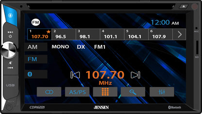 Jensen CDR6221 6.2 inch LED CD/DVD Touch Screen Double Din Car Stereo | Push to Talk Assistant | Backup Camera Input | Bluetooth | USB Fast Charging | microSD