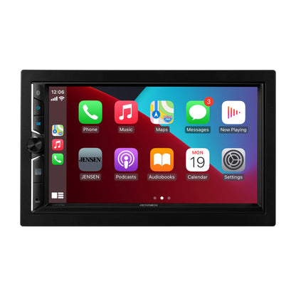 Jensen CAR723W 7-inch Certified Apple CarPlay Android Auto Wired or Wireless | Double DIN Touchscreen Car Stereo Radio | Bluetooth | Backup Camera Input | USB Playback & Charge