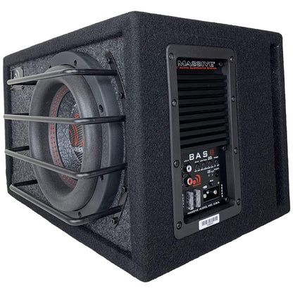 Massive Audio Car Powered Subwoofer Box BAS8 - Powered Subwoofer 8 Inch, 400 Watts RMS / 800 Watts MAX, Loaded Subwoofer Enclosure with Built-in Amplifier.