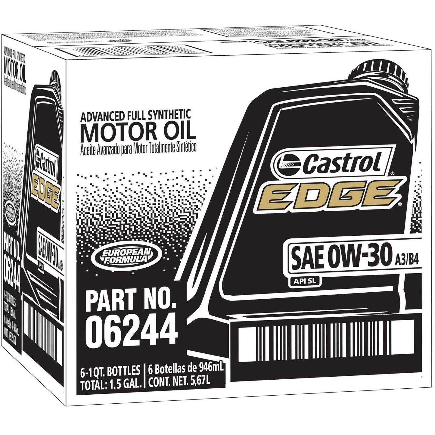 Castrol Edge Euro 0W-30 A3/B4 Advanced Full Synthetic Motor Oil, 1 Quart, Pack of 6