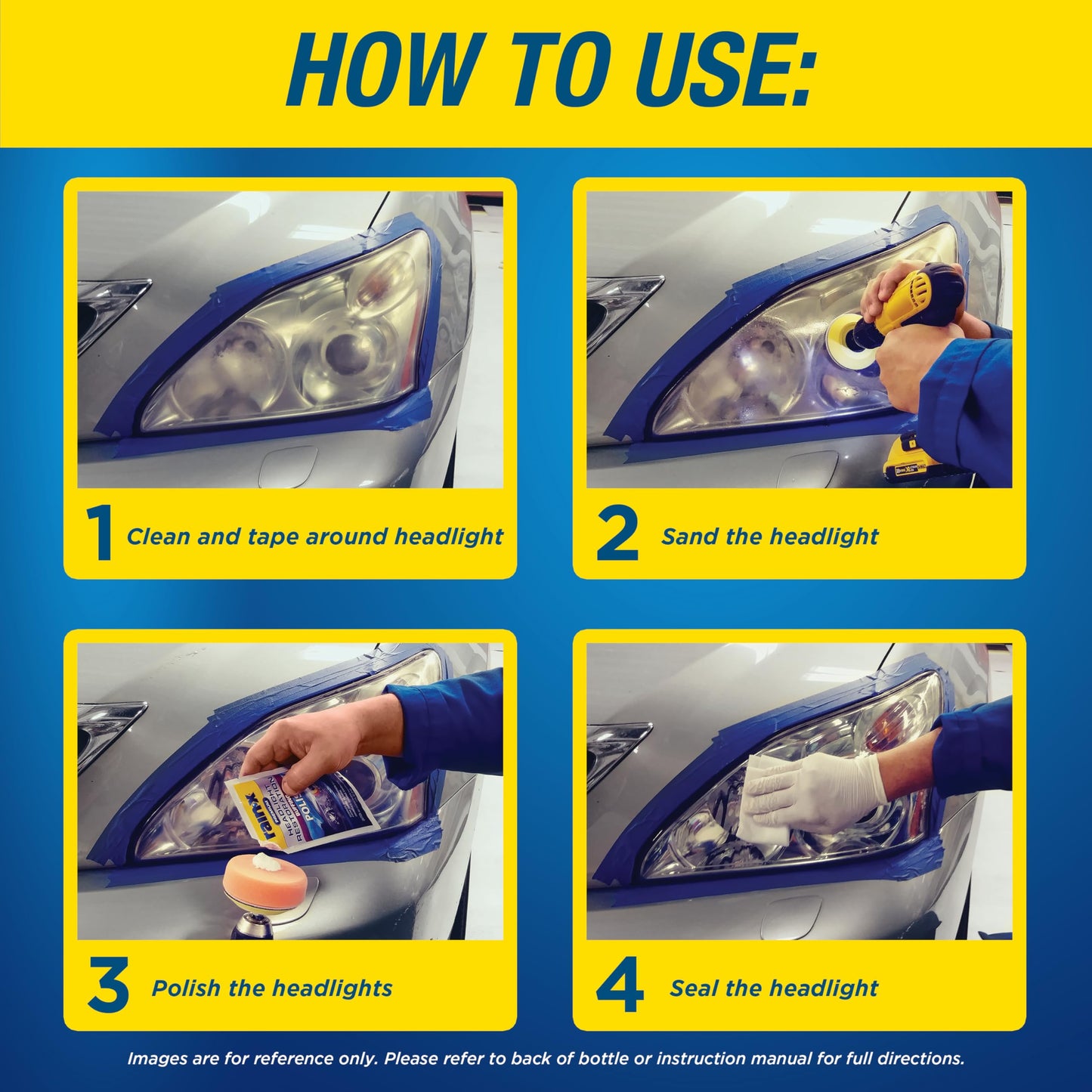 Rain-X 610153 Headlight Restoration Kit - Car Light Lens Cleaner/Restorer with Sanding & Polishing Drill Attachments & Sealant Wipe, Removes Scratches & Oxidation- All in 1 Long Lasting Formula