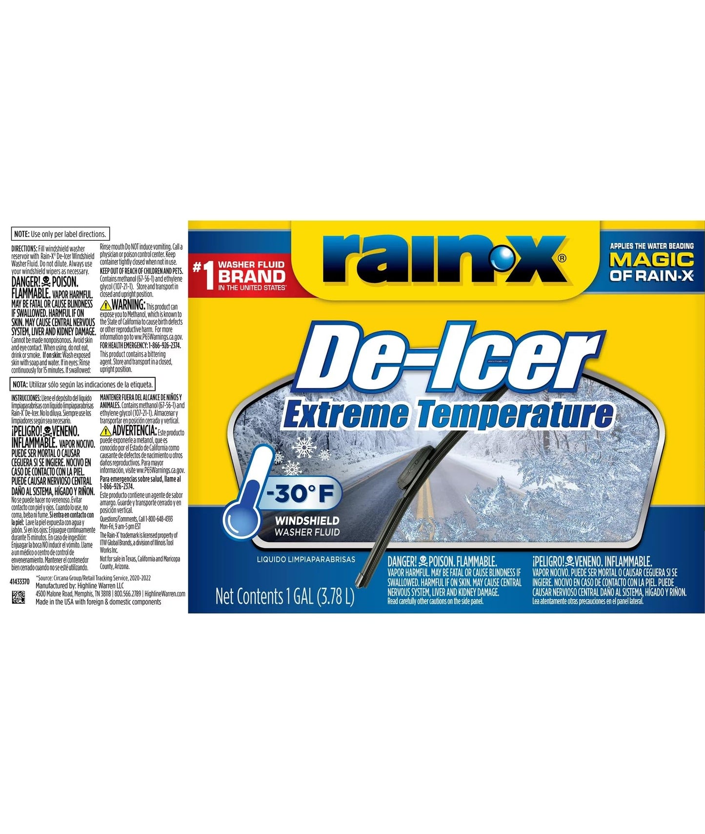 Rain-X -30°F Extreme Temperature De-Icer Windshield Washer Fluid - 1 Gallon (Pack of 6)