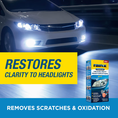 Rain-X 610153 Headlight Restoration Kit - Car Light Lens Cleaner/Restorer with Sanding & Polishing Drill Attachments & Sealant Wipe, Removes Scratches & Oxidation- All in 1 Long Lasting Formula