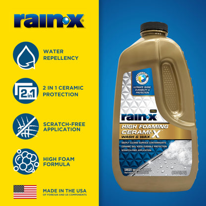 Rain-X 620199 Pro High Foaming Cerami-X Wash and Wax, 48oz - Deep Cleaning and High Foaming Formula to Wash and Protect Your Vehicle with Industry Leading Water Repellent