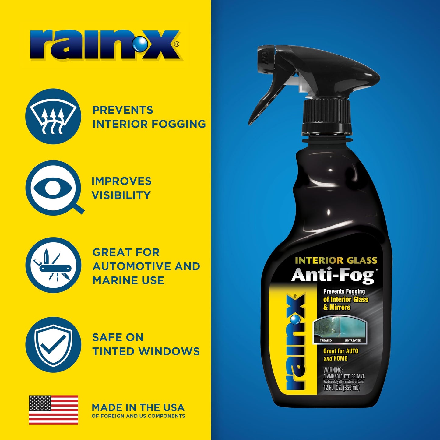 Rain-X 630543 Interior Glass Anti-Fog, 12 oz. - Prevents Fogging of Interior Glass and Mirrors, Usable on Both Automobiles and Marine Vehicles (Pack of 2)