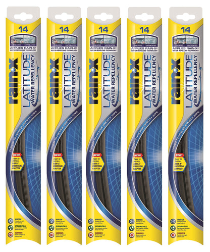 Rain-X 5079272-2-5PK Latitude 2-IN-1 Water Repellency Wiper Blade, 14" (Pack of 5)